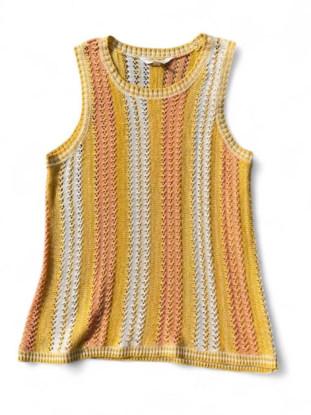 Lauren Conrad -Knit Tank Top Pointelle- yellow orange striped -medium - like new